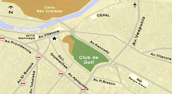 Mapa do hotel InterContinental, onde o Sport ficará hospedado em Santiago, no Chile