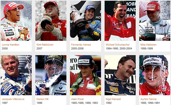 Últimos 10 campeões da Fórmula 1