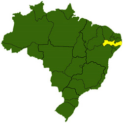 Pernambuco destacado no mapa do Brasil
