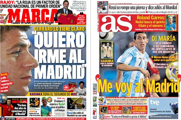 Jornais Marca e AS, da Espanha (06/06/2010)