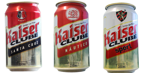Edição especial da cerveja Kaiser em 2000: latas de Santa Cruz, Náutico e Sport