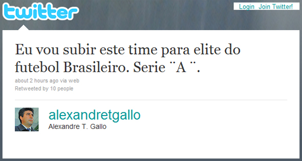 Declaração do técnico Alexandre Gallo em seu Twitter oficial