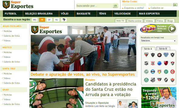 Capa do site Superesportes em 28/10/2010