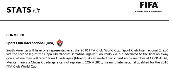 Mundial de Clubes de 2010, livro oficial da Fifa