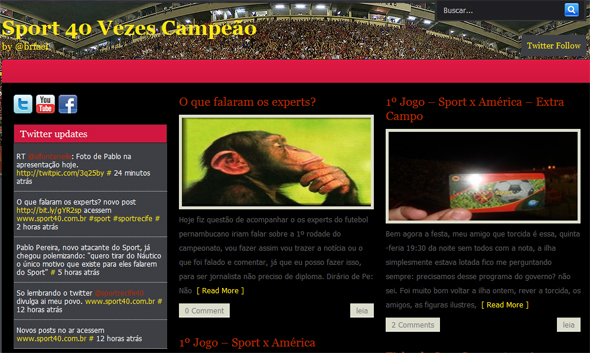 Site "Sport 40 vezes campeão". Reprodução