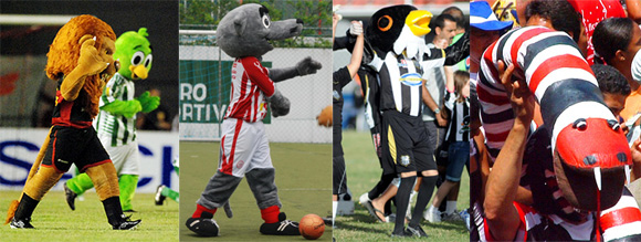 Mascotes: Leão (Sport), Periquito (América), Timbu (Náutico), Patativa (Central) e Cobra Coral (Santa Cruz). Fotos: Diario de Pernambuco