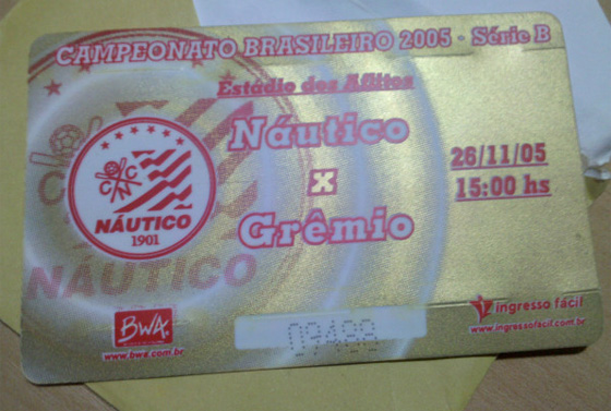 Ingresso de Náutico 0x1 Grêmio, pela Série B de 2005
