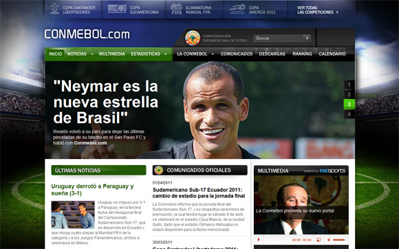 Site da Conmebol em 2011