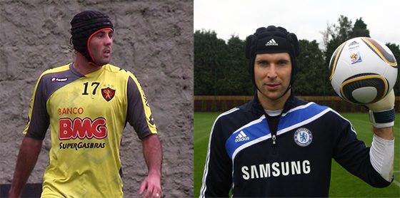 Igor, zagueiro do Sport, e Petr Cech, goleiro do Chelsea