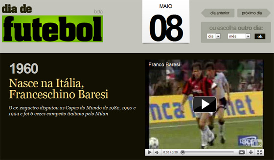 Print screen do site "Dia de Futebol"