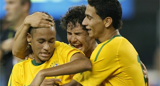 Neymar, Pato e Ganso, jovem trio de ouro da Seleção Brasileira. Foto: Fifa/divulgação