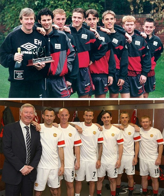 Manchester United em 1992 e 2011. Foto: Manchester United/divulgação