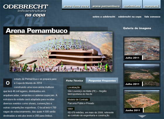 Site oficial da Arena Pernambuco. Crédito: reprodução/internet