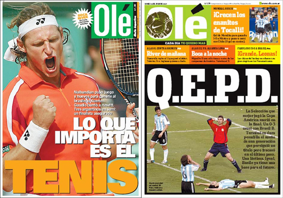 Capas do Olé de 03/06/2004 e 16/07/2007