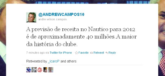 Twitter de André Campos, do Náutico