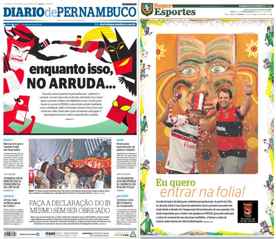 Capas do Diario de Pernambuco e do Superesportes: 16-02-12