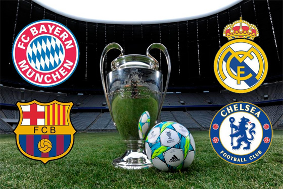 Semifinalistas da Liga dos Campeões da Uefa 2012: Bayern de Munique, Real Madrid, Barcelona e Chelsea