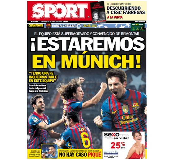 Jornal Sport, da Calalunha, sobre o Barcelona