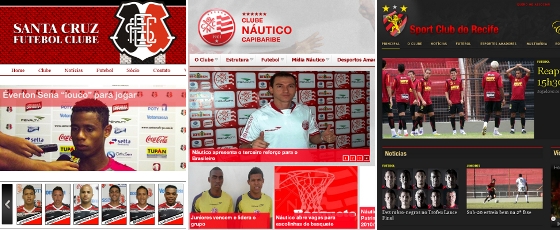 Sites oficiais de Santa Cruz, Náutico e Sport em maio de 2012