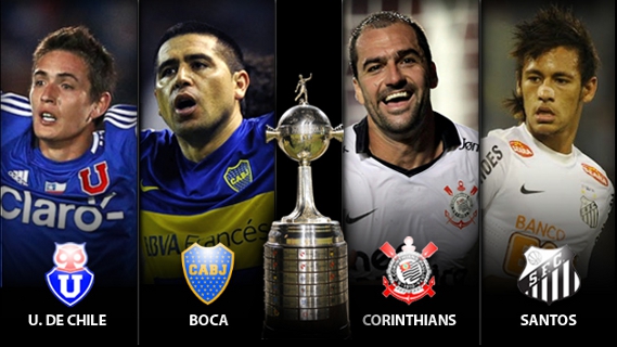 Semifinalistas da Libertadores de 2012: Universidad de Chile x Boca Juniors e Corinthians x Santos. Crédito: Conmebol/Pasión Libertadores