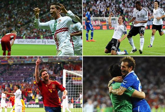 Eurocopa 2012, semifinalistas: Portugal, Alemanha, Espanha e Itália. Fotos: Uefa/divulgação