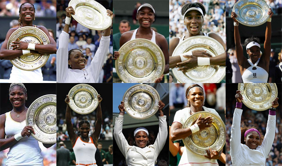 Venus Williams e Serena Williams, ambas com cinco títulos em Wimbledon