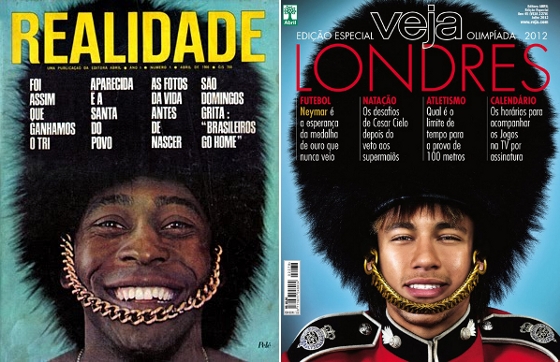 Revista Realidade de 1966, com Pelé, e Veja de 2012, com Neymar