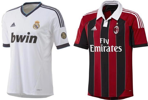 Uniformes de Real Madrid e Milan para a temporada 2012/2013. Crédito: Adidas/divulgação