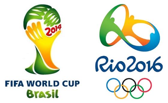 Logotipos da Copa do Mundo de 2014, no Brasil, e da Olimpíada de 2016, no Rio de Janeiro