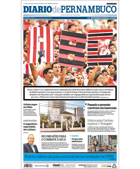 Capa do Diario de Pernambuco: 03/12/2012
