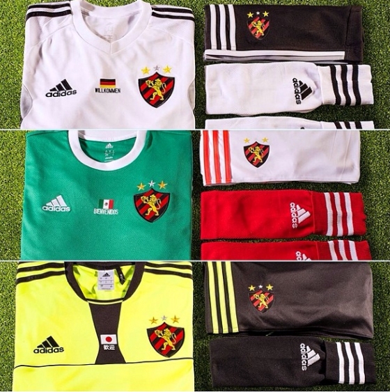 Camisas especiais do Sport homenageando as seleções do México, da Alemanha e do Japão em 2014. Fotos: Sport/instagram