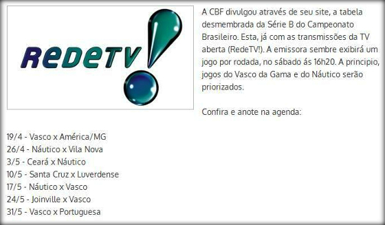 Grade da Rede TV! na Série B 2014. Crédito: midiaesportiva.net