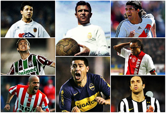 Craques estrangeiros especulados no futebol pernambucano: Salenko (1996), Petkovic (2005), Verón (2008), Puskas (1957), Riquelme (2014), Ortega (2008), Davis (2009) e Luca Toni (2012)