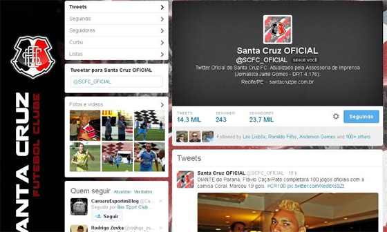 Twitter do Santa Cruz em maio de 2014