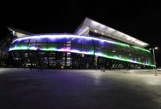 Fachada de LED da Arena Pantanal. Crédito: portal2014.org.br/divulgação