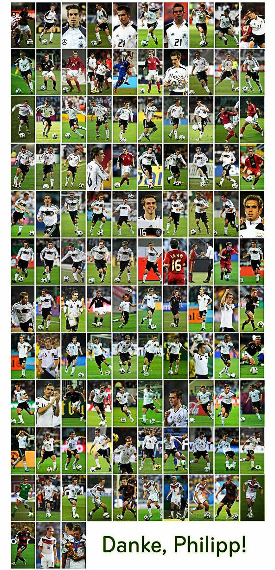 Todos os 13 jogos de Philip Lahm na seleção da Alemanha. Crédito: twitter.com/GeniusFootball