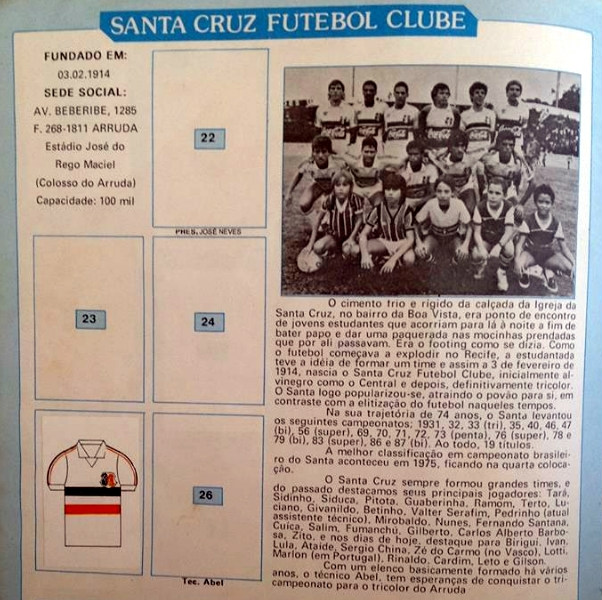Álbum do Campeonato Pernambucano de 1988, Santa Cruz. Crédito: acervo do Futuro Sport