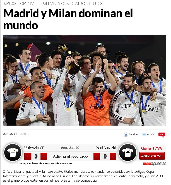 Marca, da Espanha: Real Madrid tetracampeão mundial