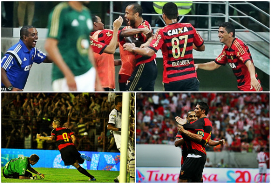 As maiores vitórias do Sport em 2014: Palmeiras 0x2 Sport, Sport 2x0 Ceará e Náutico 0x1 Sport. Fotos: Paulo Paiva/DP/D.A Press e José Patrício/Estadão