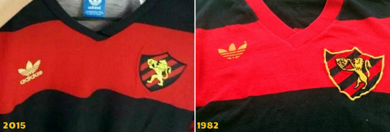 Padrões da Adidas no Sport em 2015 e 1982. Crédito: montagem de Cassio Zirpoli sobre fotos da web