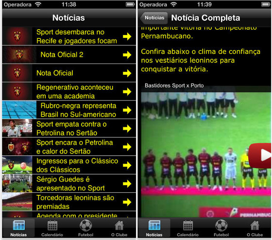Aplicativo do Sport lançado em 2012. Imagem: iTunes/reprodução