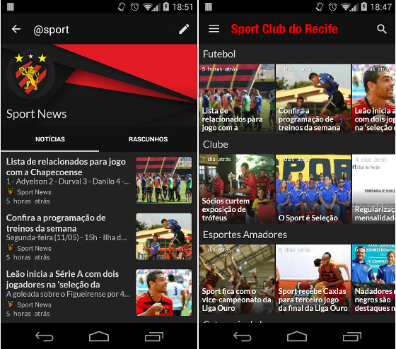 Aplicativo "SportNews", do Sport. Imagem: Google Play/reprodução