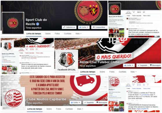 Facebook e Twitter de Sport, Santa Cruz e Náutico em maio de 2015. Arte: Cassio Zirpoli/DP/D.A Press