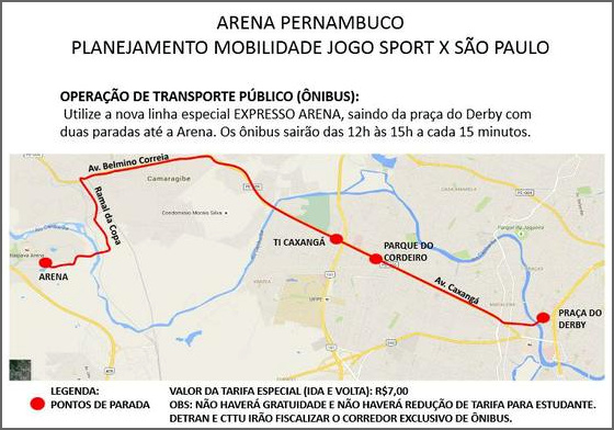 Plano de mobilidade para o jogo Sport x São Paulo, pela Série A de 2015. Crédito: governo do estado