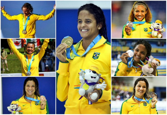 Yane Marques, Etiene Medeiros, Keila Costa, Érica Sena e Joana Maranhão, as medalhastias individuais de Pernambuco nos Jogos Pan-Americanos de 2015