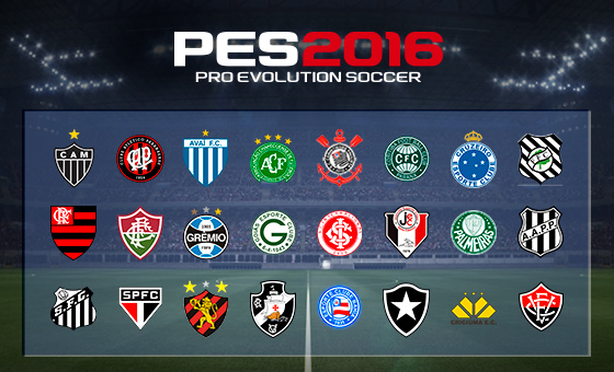 Clubes brasileiros licenciados no Pro Evolution Soccer 2015. Crédito: PES/twitter