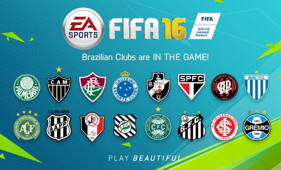 Os 16 clubes brasileiros no game Fifa 2016. Foto: EA Sports/twitter