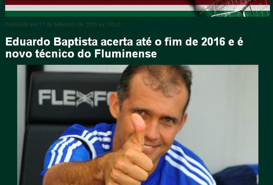 Eduardo Batista confirmado como técnico do Fluminense. Crédito: Site oficial do Fluminense