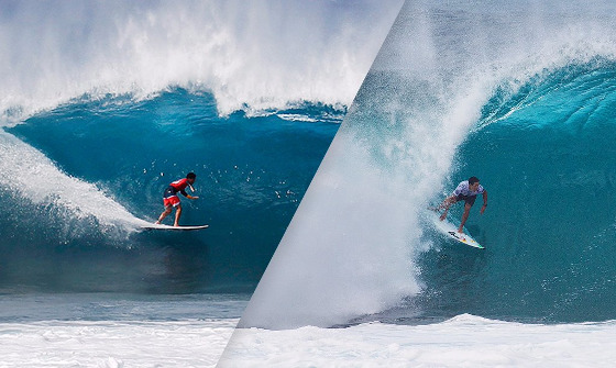 Gabriel Medina e Mineirinho no Pipe Master em 2015. Crédito: World Surf League/twitter