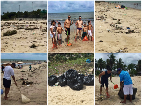 Rivaldo limpando a praia em 2015. Crédito: Rivaldo/facebook